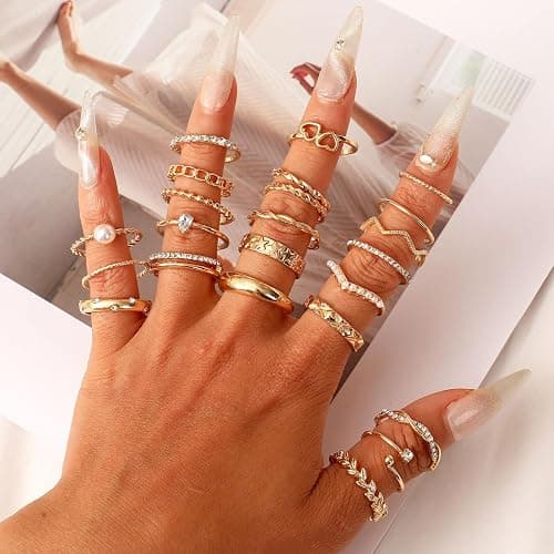 CHICUTIE Gold Knuckle Rings Set For Women Stackable Joint Finger Midi Rings Dainty Cubic Crystal Zirconia Simple Hollow Twist Cute Rings Pack Jewelry Gift thumbnail 4