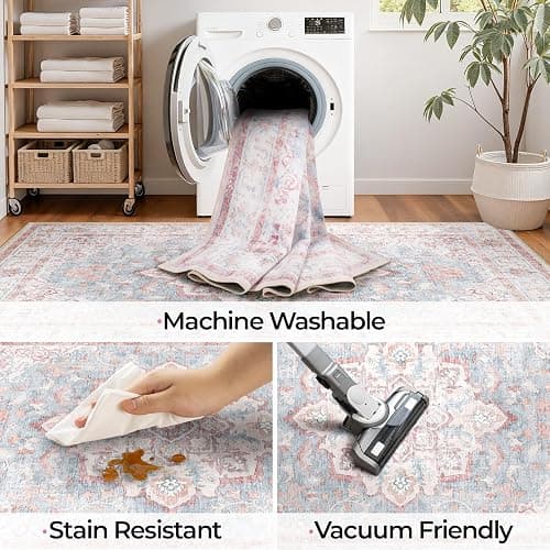 CAPALOCA Machine Washable Rugs Nursery Rug 5x7 Cute Girl Non Slip Low Pile Water Repellent Soft Print Pattern for Bedroom Indoor Decor Kids Playroom Pinkblue thumbnail 5