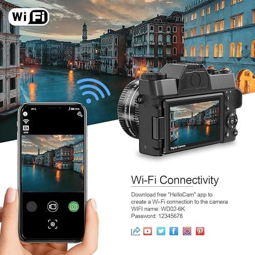 6K 64MP Digital Camera for Photography NIKICAM Vlogging Camera for YouTube with 180° Flip Screen, WiFi,16X Digital Zoom, 52mm Lens, 2 Batteries, 32GB Micro SD Card(Black) - Black thumbnail 3