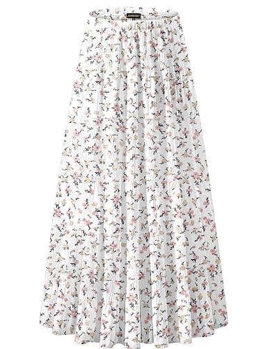NASHALYLY Women's Chiffon Elastic High Waist Pleated A-Line Flared Maxi Skirts - Image 1