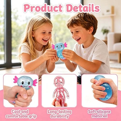 4PCS Squishy Glitter Squeeze set, Cute Glitter Malt Sugar Ultra-Soft Slow Rising Stretchy Stress Ball,Axolotl,Baby,Sensory Squishy with Slow Rebound Satisfying Feel, Birthday & Classroom Prizes (4pcs) thumbnail 6