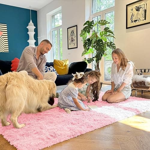 OLANLY Area Rugs for Living Room Bedroom, Machine Washable 4x5.9 ft Soft Fluffy Shaggy Bedside Rug, Indoor Floor Carpet for Kids Girls and Boys, Dorms, Nursery Rooms, Home Decor Aesthetic, Pink thumbnail 8