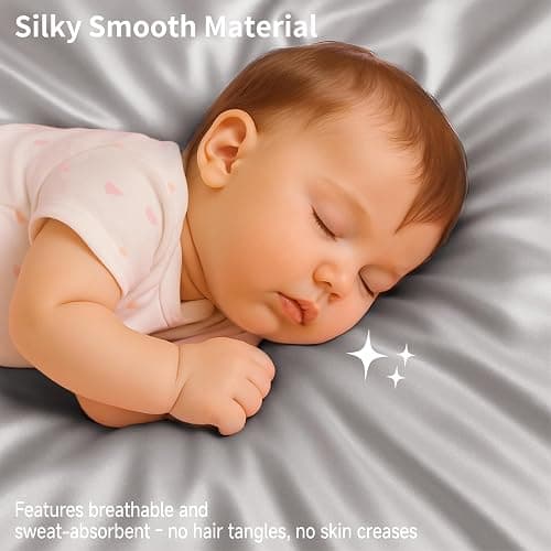 Satin Bassinet Sheet 2 Pack, Great for Baby Hair, Soft Silk Feeling Sheet for Rectangle Cradle Bassinet Mattress Pad, for Boys Girls Gift Newborn and Infant(White & Gray) thumbnail 4