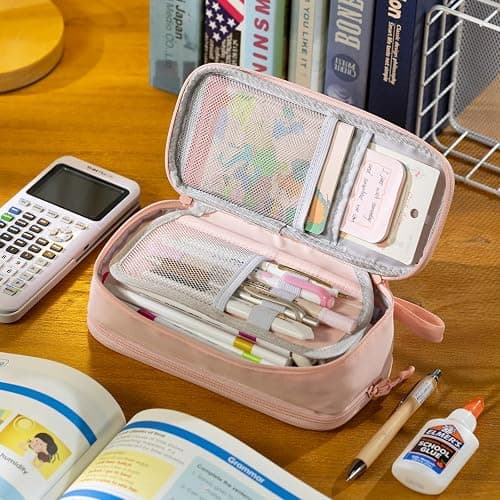CICIMELON Large Pencil Case Big Storage Pen Pouch Bag with Compartment for School Supplies Office College Teen Boys Girls Adults, Upgraded Pink - Upgraded Pink thumbnail 2
