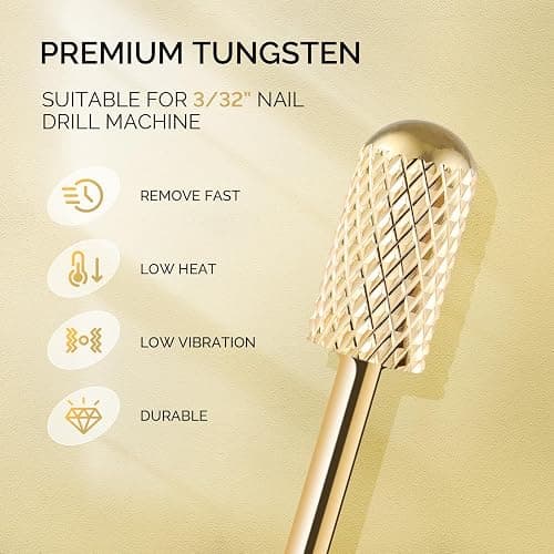 MelodySusie Nail Drill Bits Set, 7pcs Tungsten Carbide Nail Bits for Nail Drill E-file, 3/32 inch Bits Manicure Pedicure Remover Tools for Acrylic Gel Nails, Salon Home Nail Care Supplies, Gold thumbnail 3