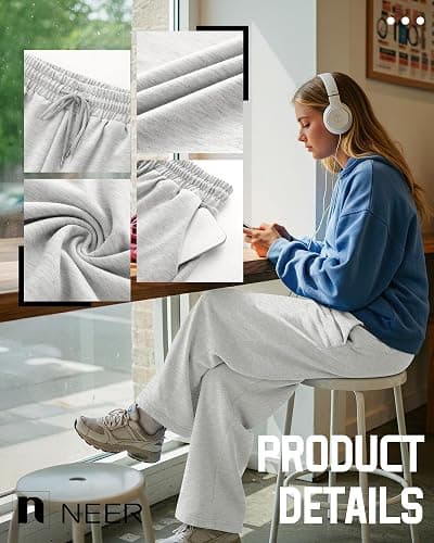 Neer 3 Pack Women's Sweatpants with Pockets, High Waisted Casual Yoga Pants Cozy Lounge Drawstring Loose Wide Leg Jogger thumbnail 5