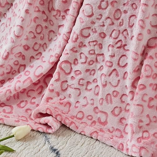 FY FIBER HOUSE Pink Throw Blanket Leopard Print Blanket Flannel Fleece Cheetah Print Cute Plush Throw for Couch, 50"X60" thumbnail 4