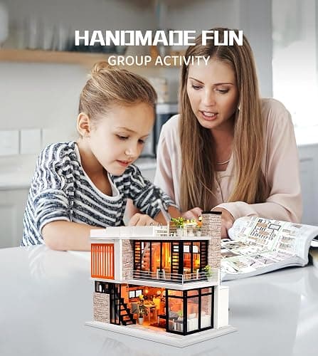 Spilay Dollhouse Miniature with Furniture,DIY Kit Mini Modern Villa Model with Music Box,1:24 Scale Creative Doll House Best Christmas Birthday Gift for Lovers Boys and Girls(Florence) - Florence With Music Box thumbnail 2