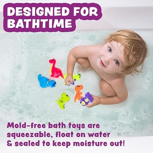 Tub Works® Dinosaur Mold Free Bath Toys, 12 Pack | Sealed, No Hole Bath Toys Design Keeps Moisture Out | Soft, Squeezable & Float on Water | Easy-Grip Baby & Toddler Bath Toy Set | Baby Pool Toys thumbnail 2