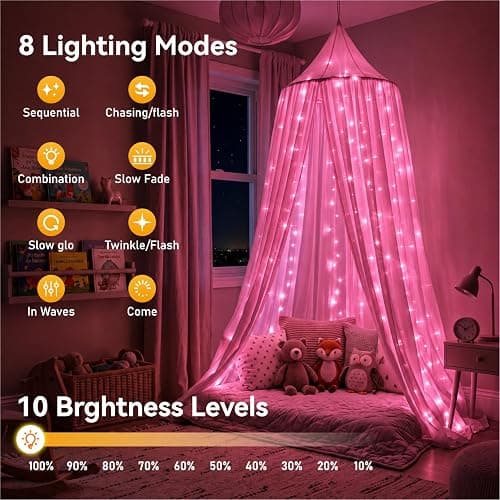 ZSJWL 300 LED Curtain Fairy Lights with Remote, 9.8 × 9.8 Ft, USB Plug in | 8 Modes, Waterproof, Twinkle Silver Wire, String Lights for Bedroom, Windows, Christmas, Wedding and Party Decor, Pink thumbnail 5