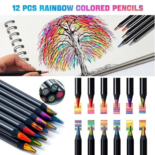 PRINA 81 Drawing Set Sketching Kit, Pro Sketch Pencils Art Supplies with Rainbow, Colored, Graphite, Watercolor, Metallic, Charcoal Pencil, Sketchbook, Coloring Book, Gift Case for Artists Adults Kids thumbnail 6