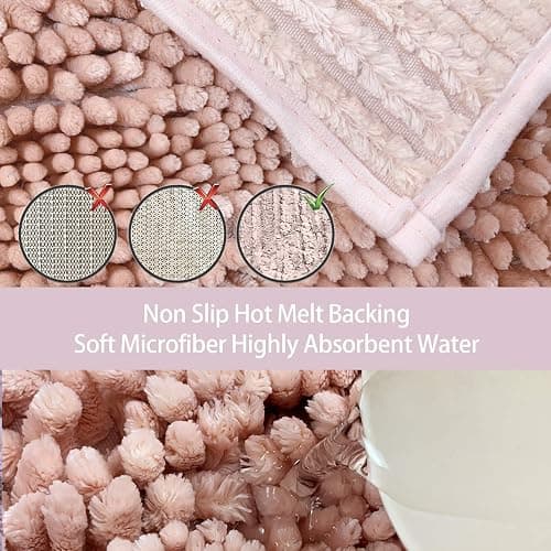 Civkor Bathroom Rugs Mats Set 2 Piece Pink Butter Chenille, Cute Bath Mat Rug Shiny Noodle with Non Slip Backing, Super Water Absorbent Machine Washable 31x20 and 24x16 Inch thumbnail 4