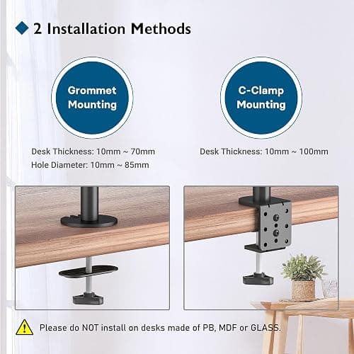 BONTEC Monitor Halterung 2 Monitore für 13-27 Zoll, 10 kg pro Arm, Schwarz | Höhenverstellbare Monitor Tischhalterung für Flach- und Curved-Bildschirme, neigbar, schwenkbar und drehbar, VESA 75/100 mm thumbnail 4