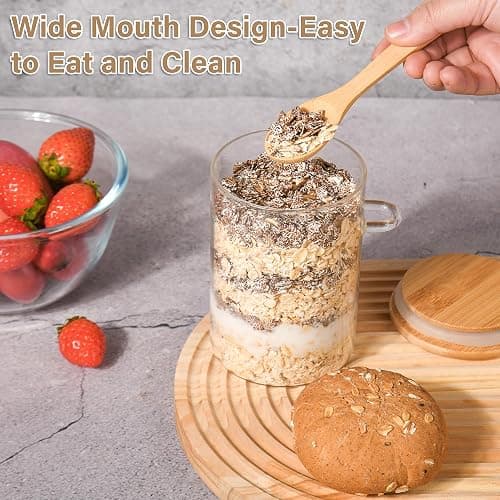 Overnight Oats Containers with Lids,4 Pack 18oz Overnight Oats Jars with Spoons,Salad Meal Prep Jar with Bamboo Lids for Chia Seed Pudding Salad Cereal Coffee Flour,Sourdough Starter Jar for Bread thumbnail 9