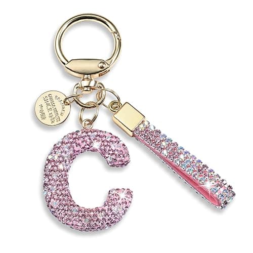 JINGUAZI Bling Initial Letter Keychain Bag Charms for Women | Sparkly cute lanyard accessories for handbags, purses, backpacks, car key small gifts for women - Image 1
