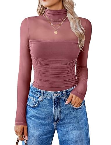 Avidlove Women Long Sleeve Bodysuit Turtle Neck Shapewear Body Suits Mesh One Piece Leotard Shirt Going Out Tops Fall Outfits - Image 1