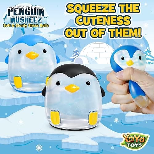YoYa Toys Musheez Penguin Squishy Stress Balls 2-Pack - Sensory Fidget Toy - Fun to Squeeze and Stretch - Soft Penguin Squishies Stress Relief Ball for Kids - Cute for Boys and Girls thumbnail 4