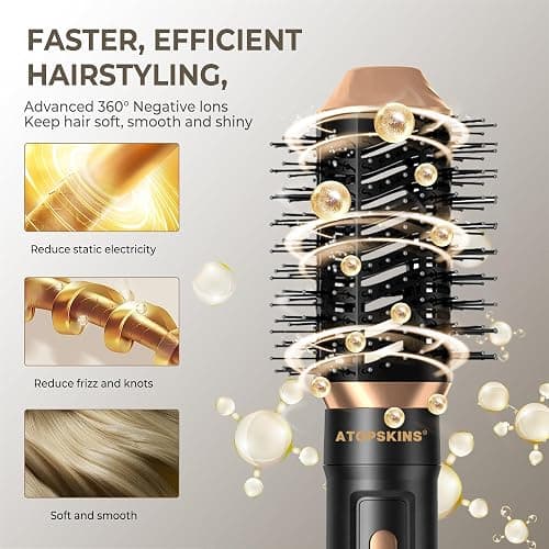 Atopskins Hairstyler 6 in 1 Hair Dryer Brush Set, Airstyler set mit Haartrockner Föhn,Luftstrom Rundbürsten Föhnbürste, Auto Lockenstab, Glättbürste,für Haar Volumen, Glätten,Locken und Föhnen,Schwarz thumbnail 3