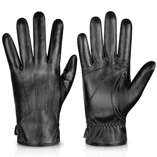 Alepo Genuine Sheepskin Leather Gloves for Men, Winter Warm Touchscreen Texting Cashmere Lined Driving Motorcycle Gloves - Image 1