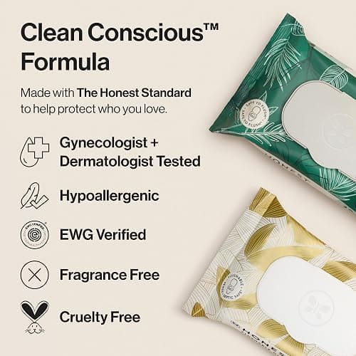 The Honest Company Flushable Wipes for Sensitive Skin, Hypoallergenic, Fragrance-Free, Tropical Leaves Design, 336 Count (4 Packs of 84) thumbnail 3
