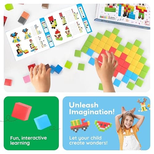 PicassoTiles 102 Piece Magnetic Cubes, 1 Inch STEM Building Set for Kids 3+ | 54-design idea book included, hidden click-connect magnets, BPA-free non-toxic materials, classroom ready, group teamwork fun thumbnail 6