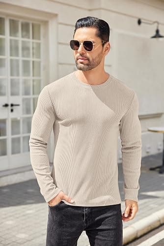 COOFANDY Mens Long Sleeve Shirts Thermal T-Shirt Slim Fit Crewneck Sweater Knitted Pullover Shirt thumbnail 4