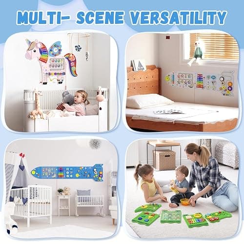 Spacocld Rocket Activity Wall Busy Board Panels - Sensory Wall Panel for Kids, Montessori Toddler Wall Activity Board, Wall Toys for Toddlers 3, Activity Cube, Wall Activity Boards, Blue(4PCS) thumbnail 6