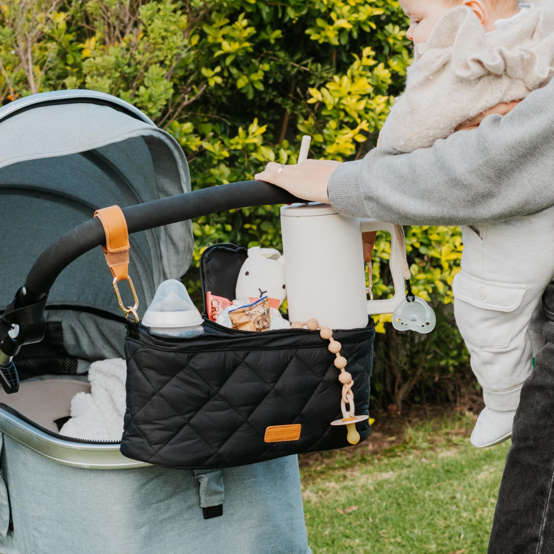 ZICOTO Beautiful Stroller Organizer Bag - Easy to Install Stroller Caddy incl. Cup Holder Attachment - Perfectly Sized Accessories For Any Stroller thumbnail 7