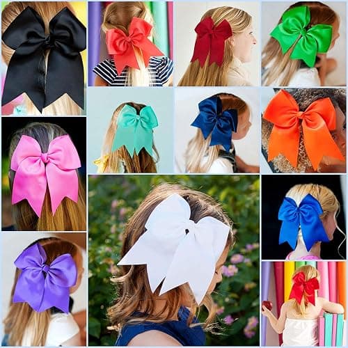 WillingTee 20Pcs 8" Large Cheer Bows for Girls Ponytail Holder Grosgrain Ribbon Cheerleading Bows Elastic Hair Tie Bands for Baby Girls School Colleage Teens Senior Cheerleader thumbnail 8