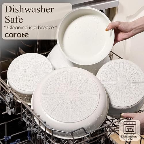 CAROTE 19pcs Pots and Pans Set Non Stick, Cookware Set Detachable Handle | Induction Compatible, Dishwasher & Oven Safe, Space Saving, Camping Cooking Set, Kitchen Set, White thumbnail 4