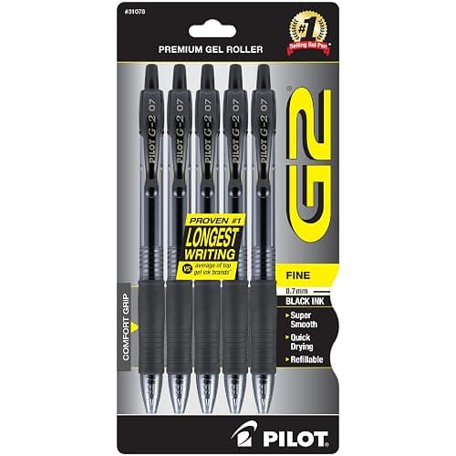 Pilot G2 Pens, Premium Refillable and Retractable Rolling Ball Gel Pens, Fine Point, 0.7mm, Black Ink, 5-Pack - Image 1