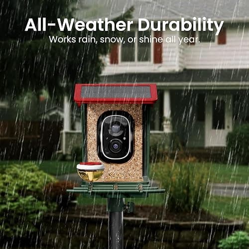 Smart Bird Feeder with Camera Solar Powered, 2K HD Video, AI Bird Species Identification, Instant Arrival Alerts, Weatherproof Design for Effortless Birdwatching, Best Gift for BirdLovers, Red thumbnail 2