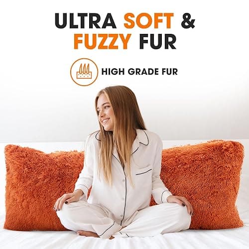 Cheer Collection Long Body Pillow – 20"x54" Shaggy Pillow for Couch and Bed, Plush Side Sleeper Pillow, Fall Decorative Throw Pillows - Rust Orange thumbnail 3
