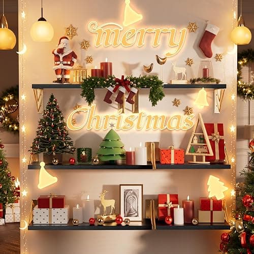 BAYKA Floating Shelves for Bedroom Decor, Wall Shelves for Storage, Wall Mounted Rustic Wood Floating Shelf for Books,Corner Shelf for Bathroom,Kitchen,Living Room(Black and Gold，Set of 4) thumbnail 3