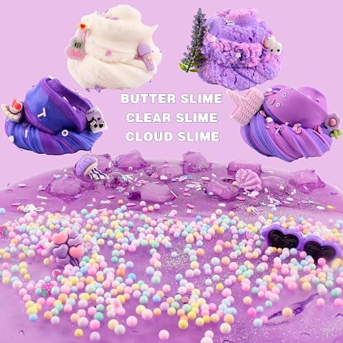 6 Pack Slime Kit, Purple Dream Slime Kids, Cloud Butter & Clear Slime, Party Favors, Toys for Girls Boys Ages 5 6 7 8 9 10 11 12, Goodie Bag Stuffers, Birthday Gift Ideas Cute Stuff thumbnail 3
