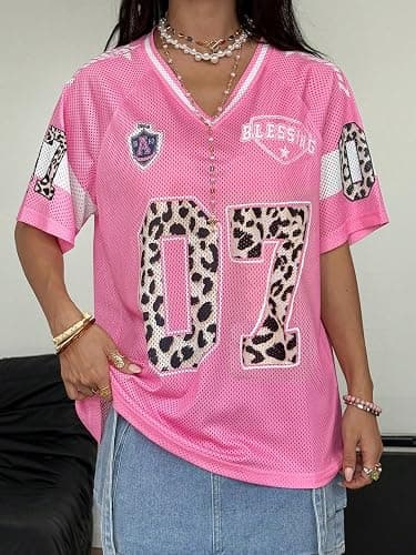 SOLY HUX Women's Y2k Leopard Number Graphic Oversized Tops Football Jersey Shirts Streetwear thumbnail 3