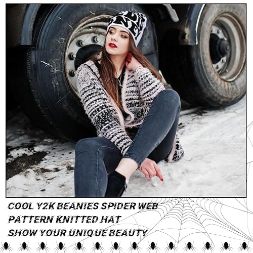 Ramede 4 Pcs Y2k Beanie Pack - Double Sided Graphic Beanies for Men and Women, Acrylic Knitted Y2k Hats Accessories - Knitting - Multiple thumbnail 6