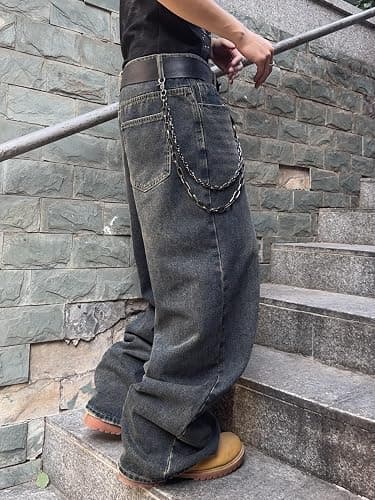 DFGIGT Mens Streetwear Hip Hop Baggy Jeans Wide Leg Skater Denim Pants Loose Long Trousers thumbnail 4