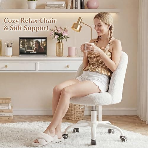 DurayLoly Vanity Chair, Small Desk Chair with Back, Height Adjustable & 360° Swivel, Stylish Armless Comfy Vanity Office Chair for Small Space, Bedroom thumbnail 7