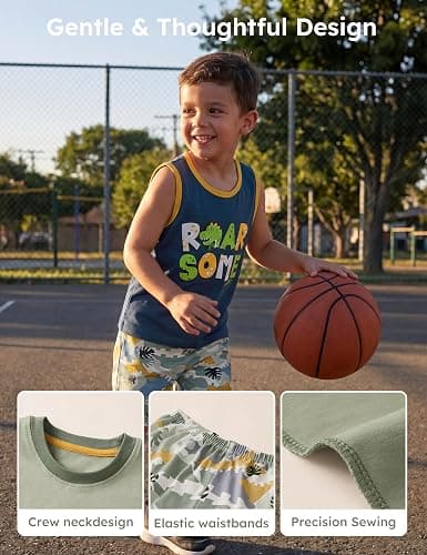 Unnivoll Boys Summer Outfits 100% Cotton Toddler Boy Clothes 3 Piece T-Shirt Tank Top and Shorts Clothing Sets 2-6Y thumbnail 4