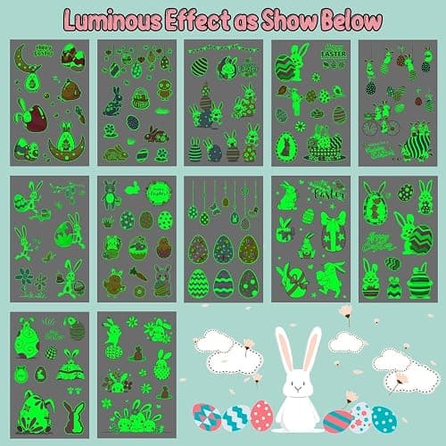 Partywind 132 PCS (12 Sheets) Luminous Easter Temporary Tattoos for Kids Basket Stuffers, Glow Easter Decorations Party Favors Supplies Essentials, Easter Games for Toddlers Boys Girls thumbnail 4