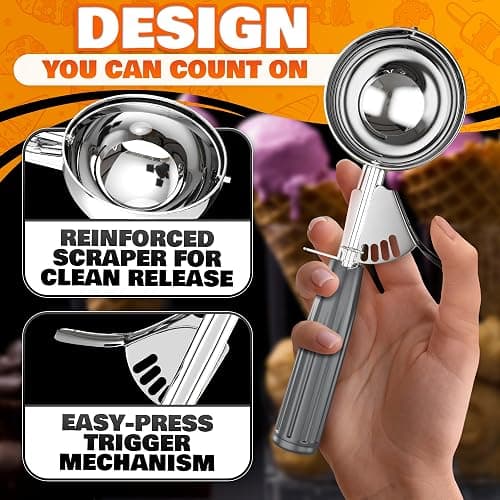 4 oz Ice Cream Scoop with Trigger Release #8 – Stainless Steel Versatile Tool for Baking, Cookies and Desserts Spoons, Dishwasher-Safe, Ergonomic Design, Great as Christmas Gifts for Dessert Lovers thumbnail 4