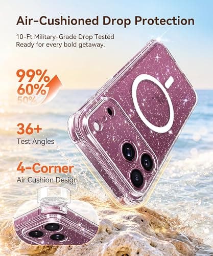 BERFY for iPhone 18 Pro Case/iPhone 17 Pro Case for Women 6.3" | Compatible with MagSafe, Shockproof Cute Glitter Clear Phone Case with Screen Protector, Anti-Yellowing,Sparkle Clear thumbnail 5