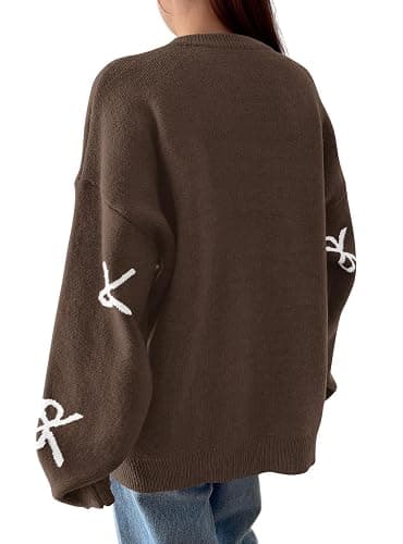 PRETTYGARDEN Fall Long Sleeve Pullover Sweaters For Women 2025 Trendy Crewneck Casual Cute Bow Chunky Knit Oversized Sweater thumbnail 4