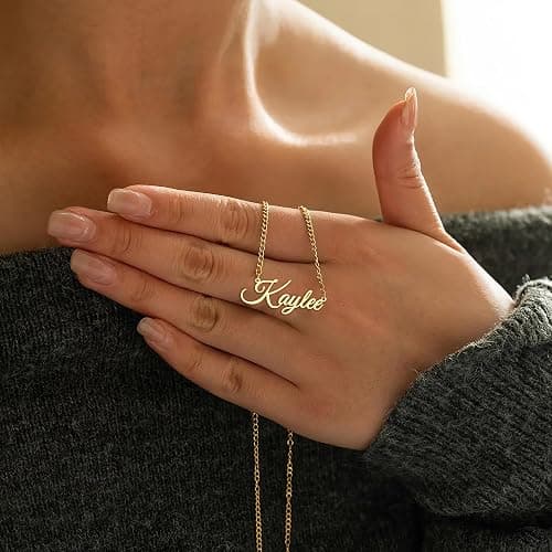 Yofair Custom Name Necklace with Curb Chain, 18K Gold Plated Dainty Name Pendant for Women Personalized Christmas Birthday Gift for Her thumbnail 3