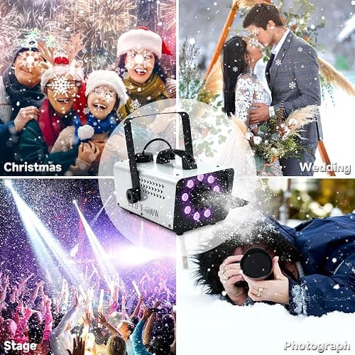 TCFUNDY Snow Machine with 9 LED Lights, 600W Snow Making Machine with 12 Color Lights Effect Snowflake Maker for Christmas Wedding Kids Party Stage with Remote Control thumbnail 6