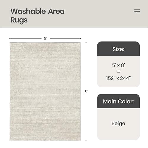 Valenrug Washable Rugs 7x9 - Stain Resistant 7x9 Area Rugs for Living Room, Non Slip Backing Printed Rugs for Bedroom, Folable Machine Washable Area Rug (7'x9', Beige) thumbnail 2