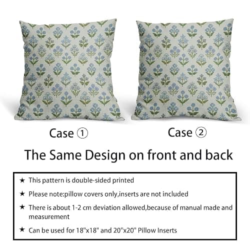 Sivirary Blue Green Block Print Pillow Covers 24x24 Inch Set of 2, Vintage Floral Spring Decorative Throw Pillow Cases Boho Cushion Covers Rustic Decoration Gift Farmhouse Sofa Couch Bed Decor thumbnail 6