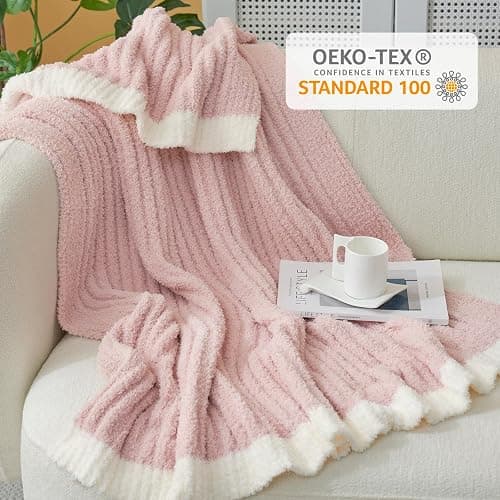 Snuggle Sac Fluffy Ribbed Pink Blanket Twin Size, Soft Luxurious Knit Throw, Fuzzy Plush Microfiber Blankets for Couch, Sofa, Bed, Pink, 60x80 inches thumbnail 4