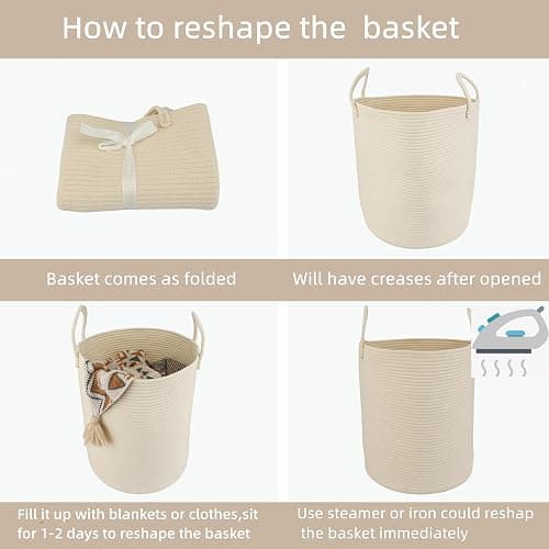 XUANGUO Cotton Rope Laundry Basket Hamper for Clothes Woven Storage Basket for Living Room Bedroom Boho Tall Rope Baskets for Blanket Toys Pillow Towels Baby Nursery Hamper Bin beige thumbnail 7